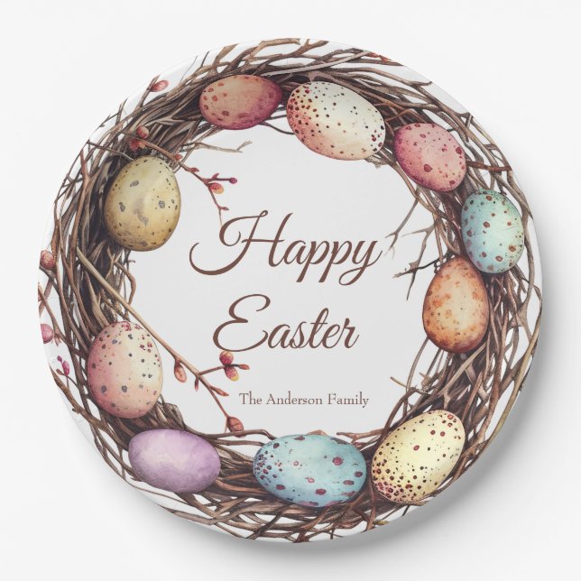 Lebhafter Springtime Egg Nest Oster Brunch Pappteller (Vorderseite)
