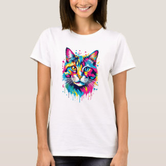 Lebhafter Spritzer Cat Pop Kunst, Dichtung und Mus T-Shirt
