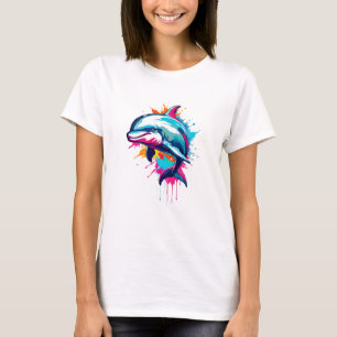 Lebhafter Spritzer Dolphin Pop Kunst, Dichtung und T-Shirt