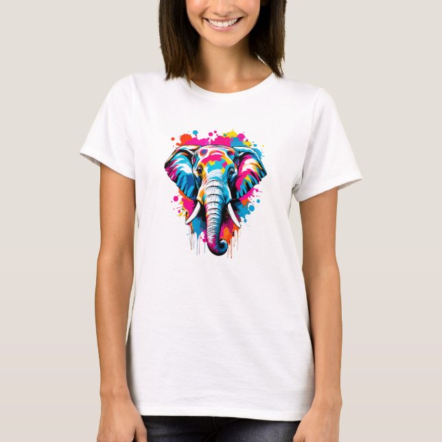 Lebhafter Spritzer Elefant Pop Kunst, Kultur und K T-Shirt (Vorderseite)
