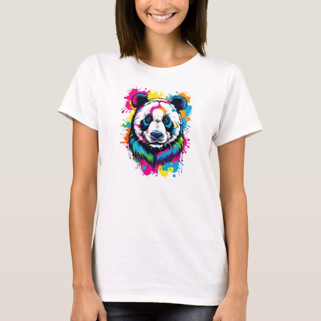 Lebhafter Spritzer Panda Pop Kunst, Dichtung und M T-Shirt (Vorderseite)
