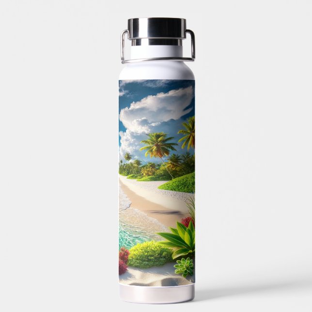 Lebhafter Strand von Blue Tropical Trinkflasche (Rückseite)