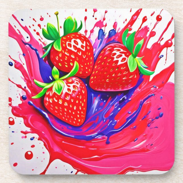 Lebhafter Strawberry Splash Getränkeuntersetzer (Vorderseite)