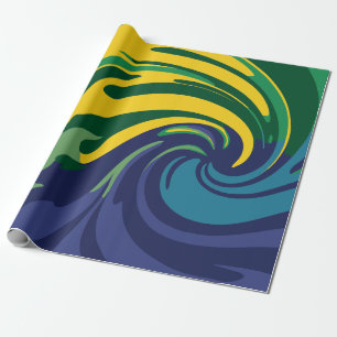 Lebhafter Swirl aus Grün, Gelb und Blau Geschenkpapier