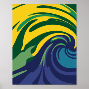 Lebhafter Swirl aus Grün, Gelb und Blau Poster