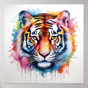 Lebhafter Tigerkopf-Druck Poster