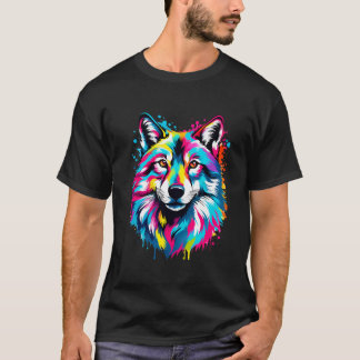 Lebhafter Tintenfleck Spritzer Wolf Pop Kunst, Küh T-Shirt