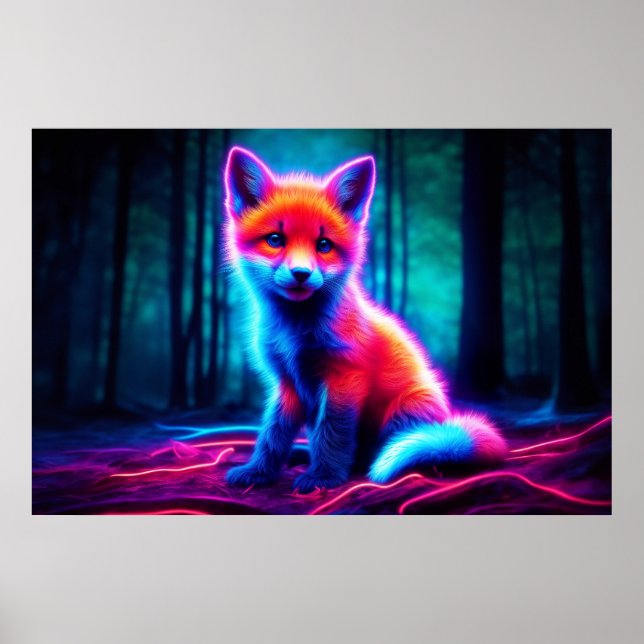 Lebhafter träumartiger Fuchs mit elektrischen Farb Poster (Vorne)