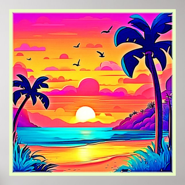 Lebhafter tropischer Sonnenuntergang Poster (Vorne)