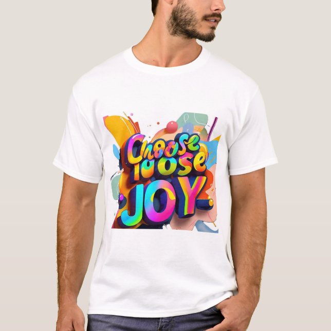 "Lebhafter Typografie-T - Shirt - Wählen Sie Joy F (Vorderseite)