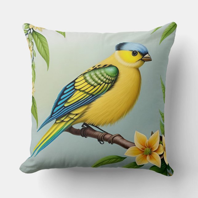 Lebhafter Vogel am Zweig Kissen (Vorderseite)