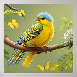 Lebhafter Vogel am Zweig Poster