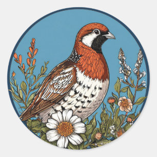 Lebhafter Vogel Blumenaufkleber Naturdekoration Ge Runder Aufkleber
