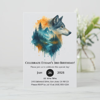 Lebhafter Wald Wolf Birthday Einladung