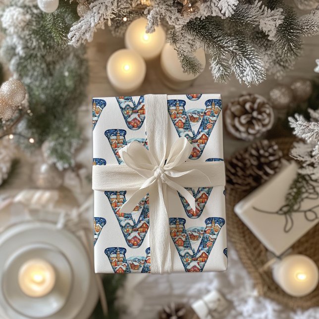 Lebhafter Weihnachtsdorf Brief V Weihnachten Geschenkpapier (Von Creator hochgeladen)