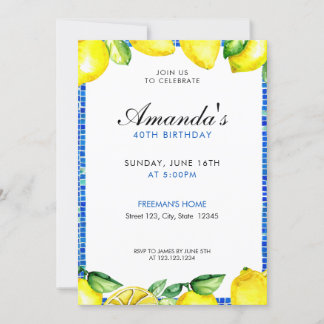Lebhafter Yellow Watercolor Lemon 40. Geburtstag Einladung
