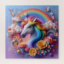 Lebhaftes 3D-Einhorn-Portrait mit floralen Akzente Puzzle