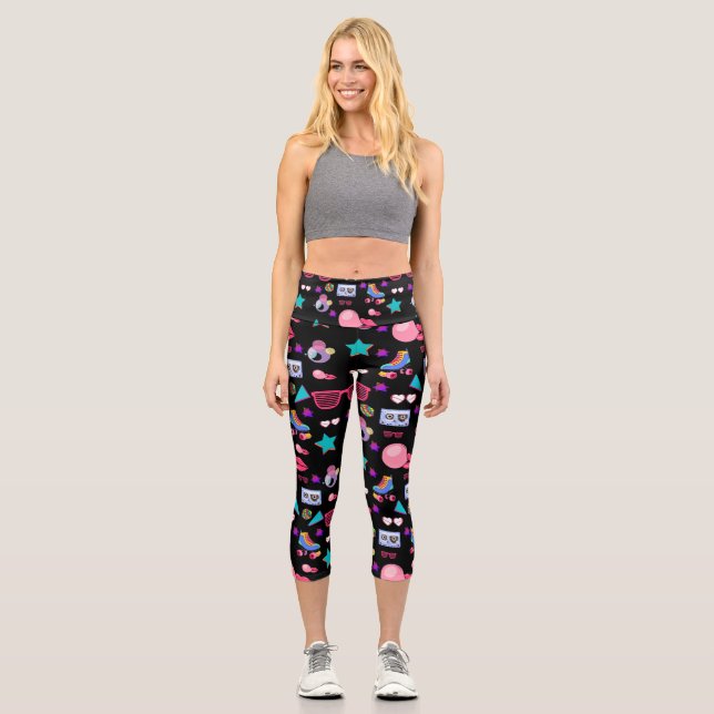 Lebhaftes 80er-Design Capri Leggings (Vorderseite)