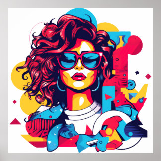 Lebhaftes 80er-Portrait mit geometrischem Muster Poster
