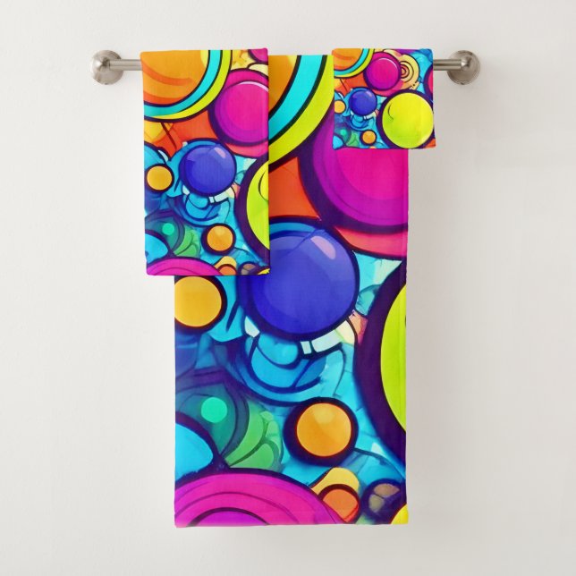 Lebhaftes Abstraktes Bubbles Artwork Badhandtuch Set (Insitu)