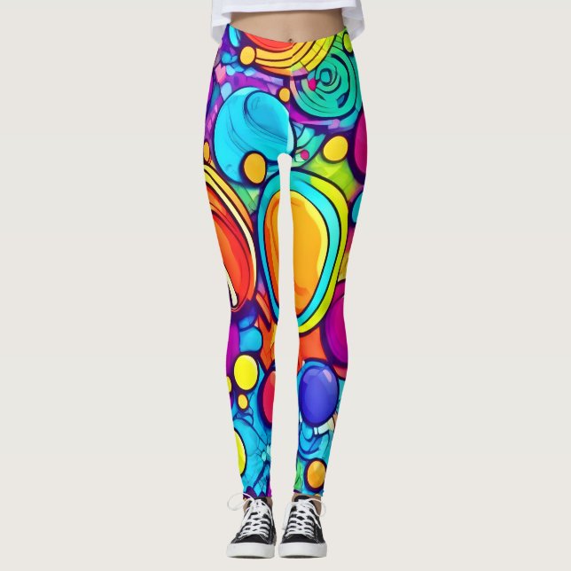 Lebhaftes Abstraktes Bubbles Artwork Leggings (Vorderseite)