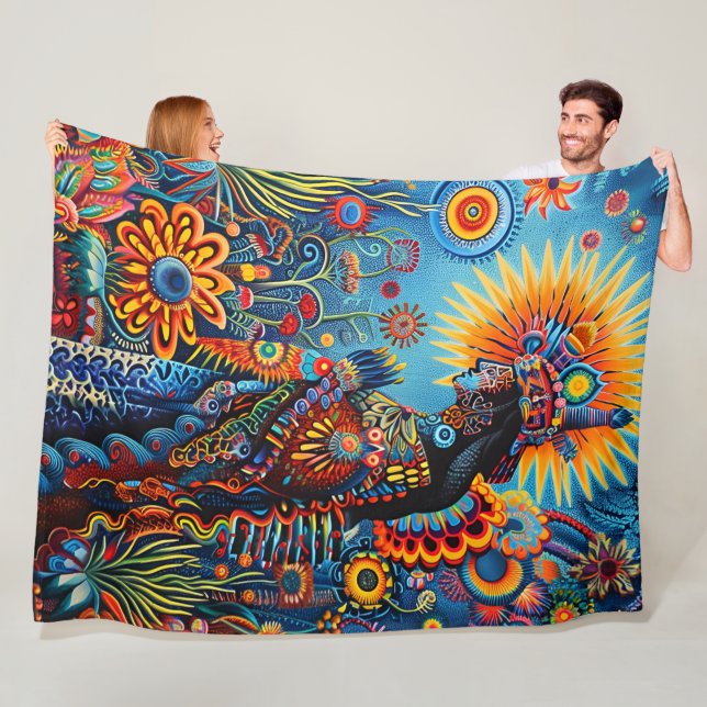 Lebhaftes Abstraktes ethnisches Huichol-Stammmuste Fleecedecke (Beispiel)