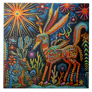 Lebhaftes Abstraktes ethnisches Huichol-Stammmuste Fliese