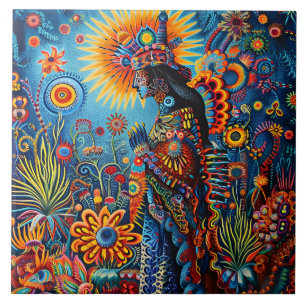 Lebhaftes Abstraktes ethnisches Huichol-Stammmuste Fliese