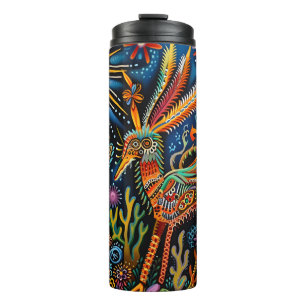 Lebhaftes Abstraktes ethnisches Huichol-Stammmuste Thermosbecher