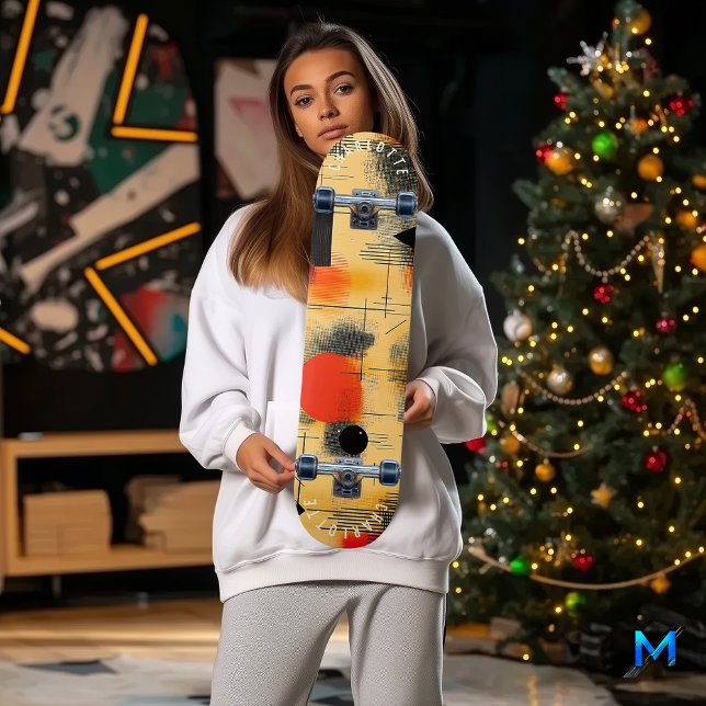 Lebhaftes, Abstraktes, gelbes und rotes Skateboard (Von Creator hochgeladen)