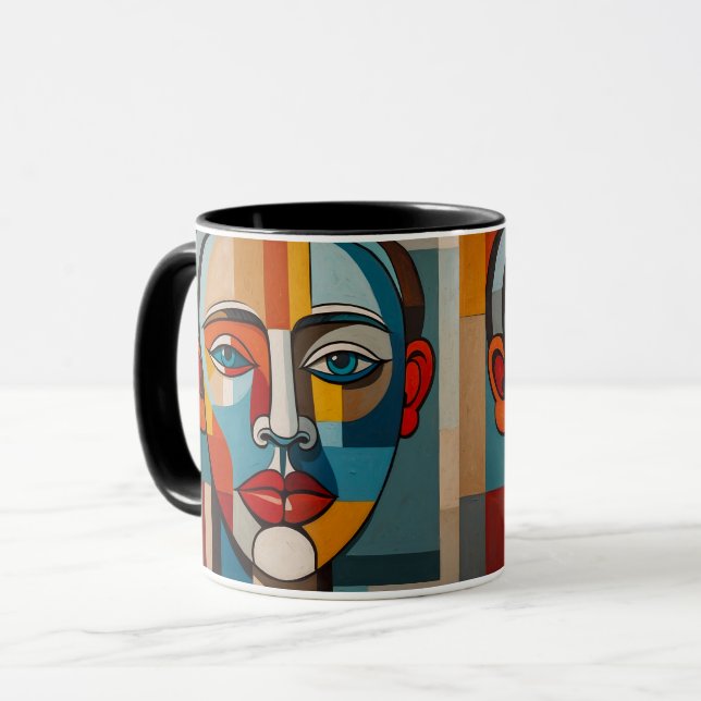 Lebhaftes Abstraktes Gesichtsbild Tasse (Vorderseite Links)