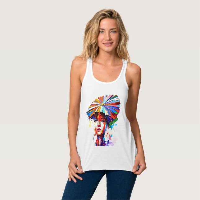 Lebhaftes Abstraktes Girl-Portrait Tank Top (Vorderseite Vollansicht)
