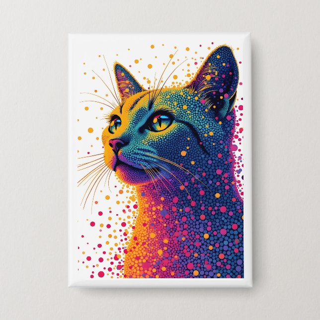 Lebhaftes Abstraktes Katzen-Portrait mit farbenfro Button (Vorderseite)