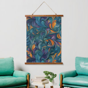 Lebhaftes Abstraktes Paisley-Inspiriert Muster (2) Wandteppich Mit Holzrahmen