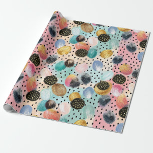 Lebhaftes Abstraktes Pinselstrich und Polka Dot Pa Geschenkpapier