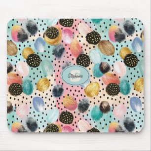 Lebhaftes Abstraktes Pinselstrich und Polka Dot Pa Mousepad