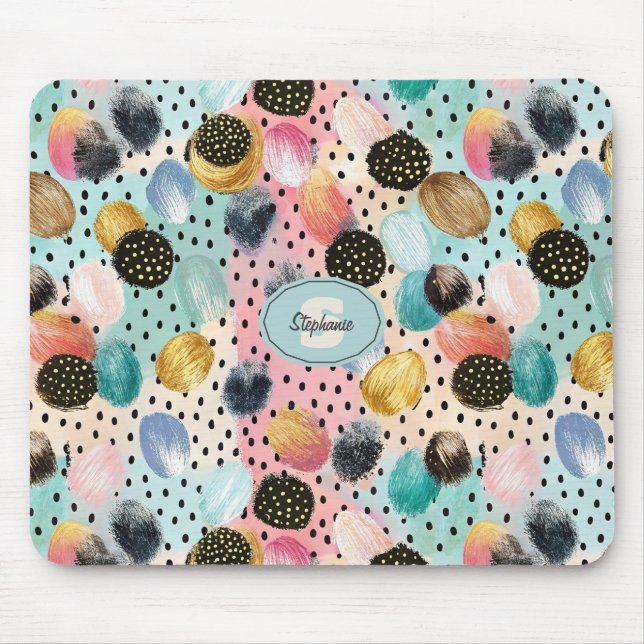 Lebhaftes Abstraktes Pinselstrich und Polka Dot Pa Mousepad (Vorne)