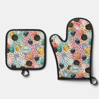 Lebhaftes Abstraktes Pinselstrich und Polka Dot Pa Ofenhandschuh & Topflappen-Set