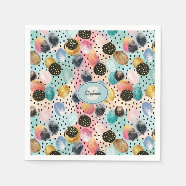 Lebhaftes Abstraktes Pinselstrich und Polka Dot Pa Serviette (Vorderseite)