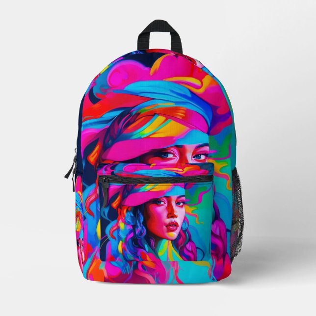 Lebhaftes Abstraktes Portrait Bedruckter Rucksack (Vorderseite)