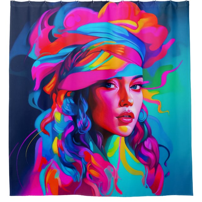 Lebhaftes Abstraktes Portrait Duschvorhang (Vorderseite)