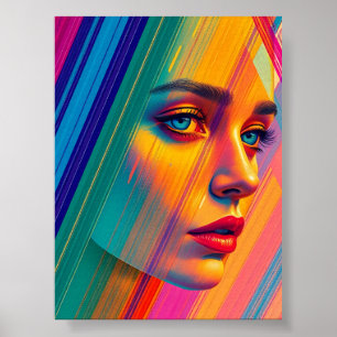 Lebhaftes Abstraktes Portrait einer Frau - Retrato Poster