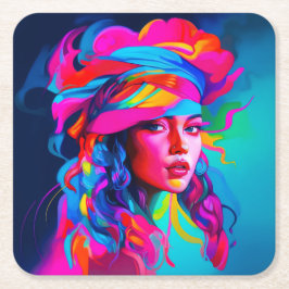 Lebhaftes Abstraktes Portrait Rechteckiger Pappuntersetzer