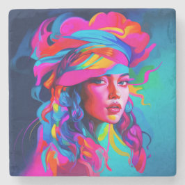 Lebhaftes Abstraktes Portrait Steinuntersetzer