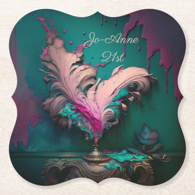 Lebhaftes Abstraktes Rosa und Aquamarin Untersetzer (Vorderseite)