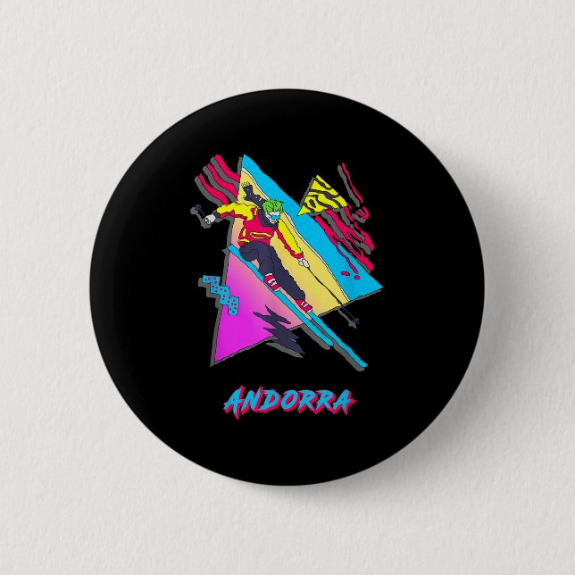 Lebhaftes Andorra Skiabenteuer Grafik Button (Vorderseite)