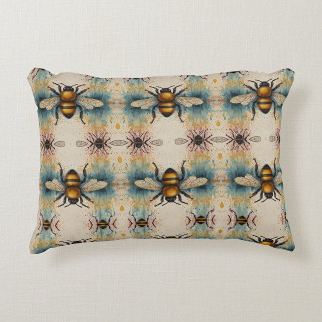 Lebhaftes Bee Watercolor-Muster Dekokissen (Vorderseite)