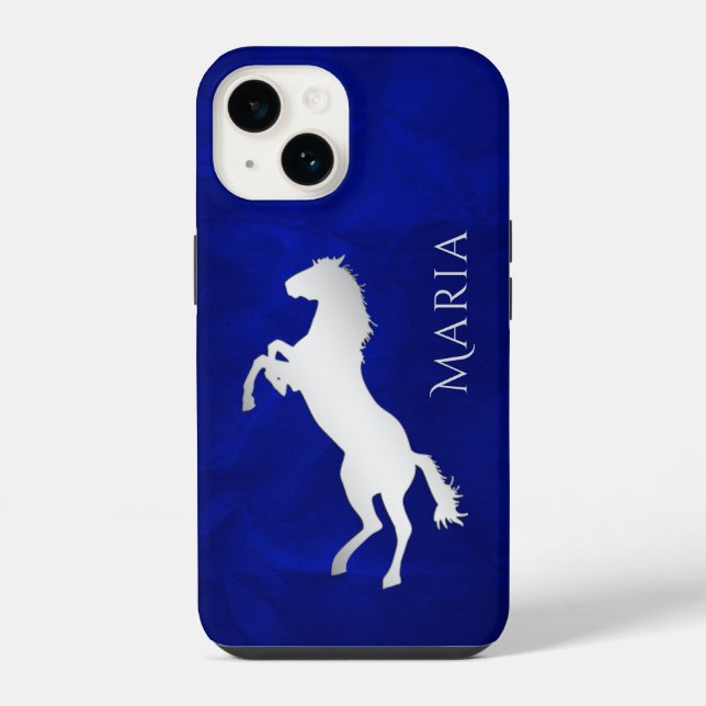 Lebhaftes Blau Silbernes Pferd iPhone Hülle (Rückseite)
