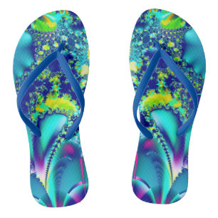 Lebhaftes blaues Cyan Green Fraktal Flip Flops