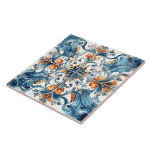 Lebhaftes blaues und orangefarbenes Muster Fliese